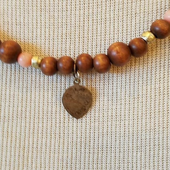 SALE **Wood w/ red & orange Coral beaded necklace - Picture 4 of 5